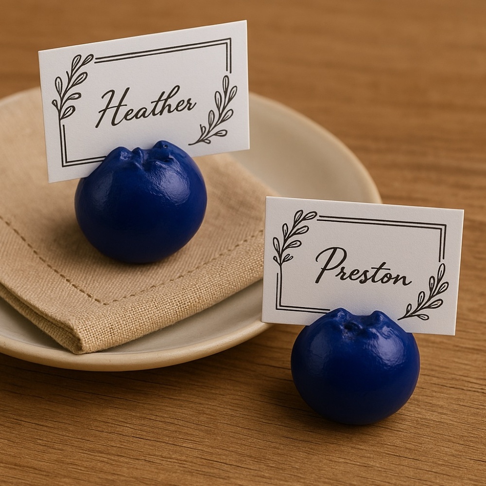Blueberry Place Card Holders (Set of 2) - Polymer Clay Fruit Table Decor